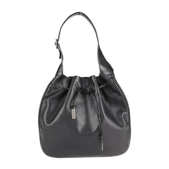 Gucci Shoulder Bag Leather Black Silver Hardware Drawstring Tote Bag - Picture 1 of 9